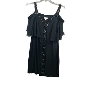 Dressbarn black dress size 12 cocktail dress sleeveless drape front sheer lined